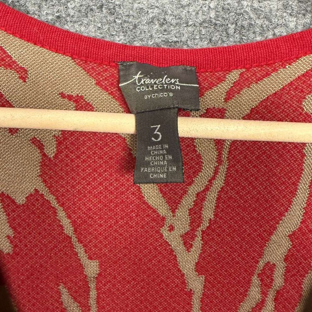 Travelers Collection by Chico's 3 US XL Cardigan Duster Red Thick Flower Holiday - Picture 7 of 9